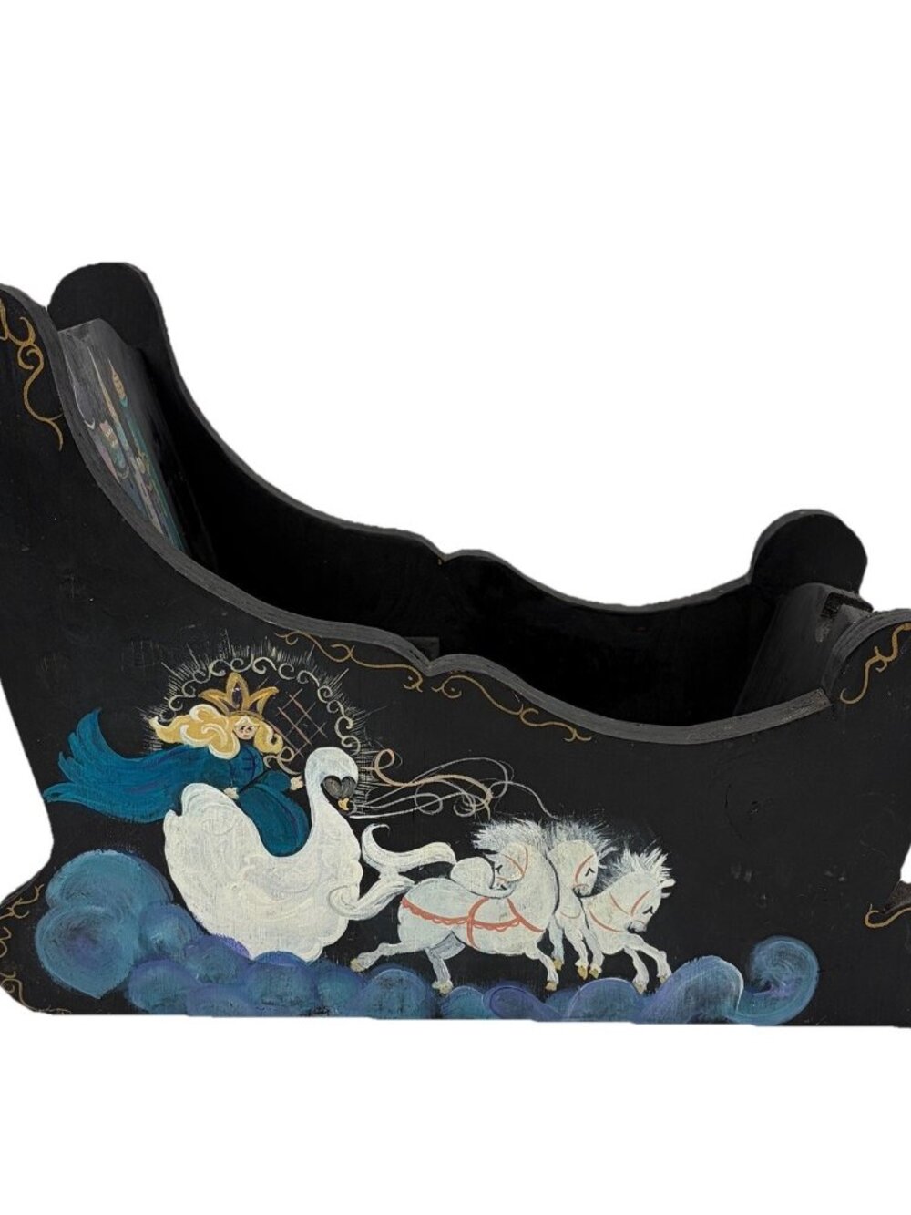 Russian Troyka Winter Snow Queen Wood Sled Vintage Hand Painted Folk Art Decor - Picture 2 of 15